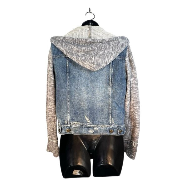Free People Sweatshirt Hooded/Sleeve Jean Jacket Boho Streetwear M - Picture 3 of 6